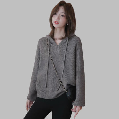 Women Clothing Autumn Knitted Design Hooded Sweaters