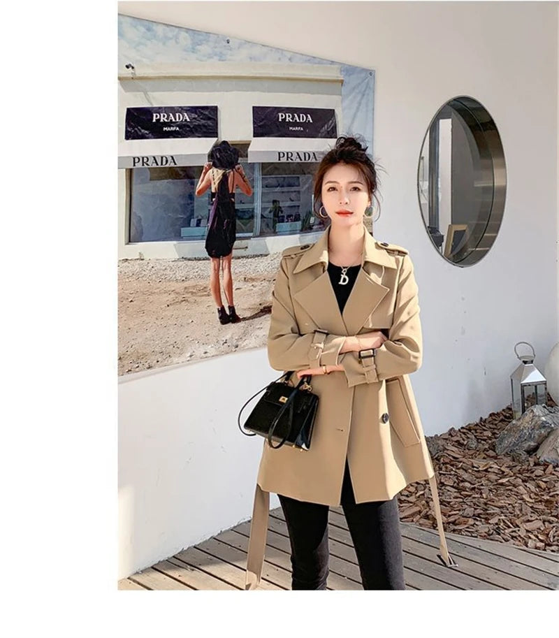 Womens Korean Style Long Khaki Red Trench Coat