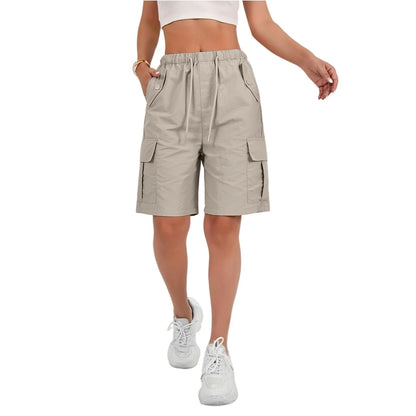 Elastic Waist Flap Pocket Cargo Shorts For Women