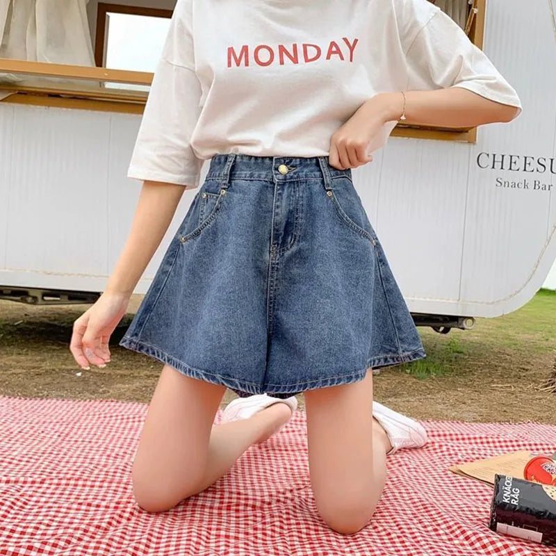 Streetwear Fashion Wide Leg Denim Shorts