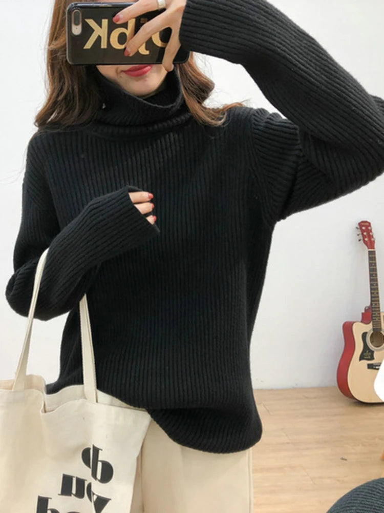 2025 Womens Half Turtleneck Sweater Solid Color Loose Long Sleeve Zipper Top Sporty Casual Autumn Sweatshirt