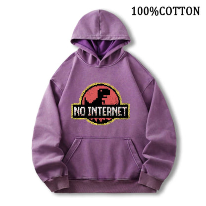 No Internet T Rex Dinosaur Hoodie Fleece Sweatshirt With Pockets For Men Women