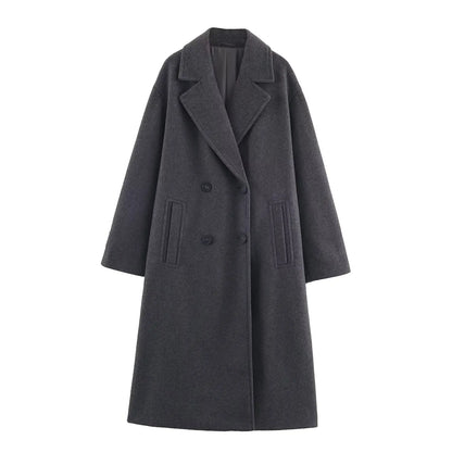 Classic Wool-Blend Overcoat – Elegant Long Coat for Women