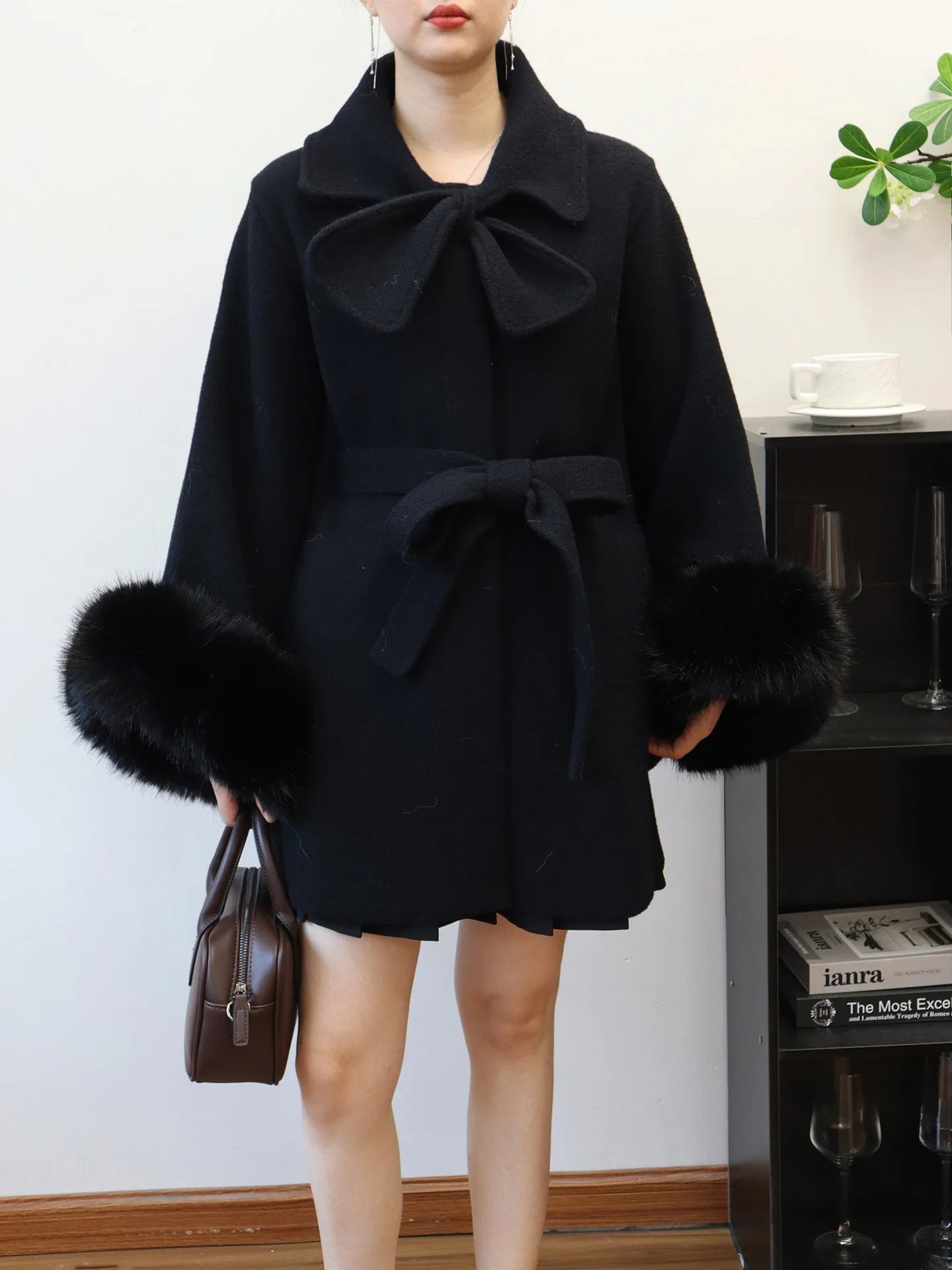 Lace-Up Wool-Blend Cape Coat – Elegant Autumn Winter Overcoat for Women