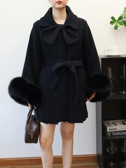 Lace-Up Wool-Blend Cape Coat – Elegant Autumn Winter Overcoat for Women