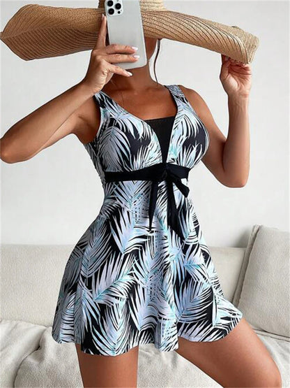 2025 Plus Size Printed Long Sleeve Swimwear For Women Deep V One Piece Swimsuit Beach Bodysuit