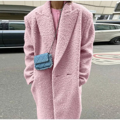 Chic Pink Woolen Overcoats For Women