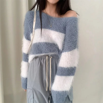 Cool Elegant Striped Loose Style Women Winter Sweaters