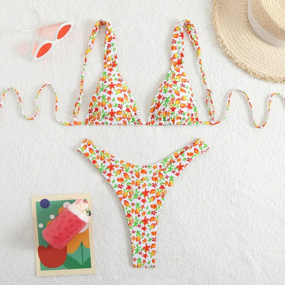 2025 Sexy High Leg Thong Bikini Solid Pink Swimwear 2 Piece Bathing Suit For Women Beachwear