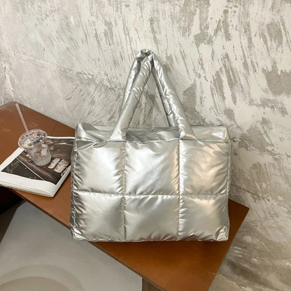 Quilted Winter Shoulder Bag Large Capacity Elegant Cloud Cotton Padded Tote For Fashionable Vacations