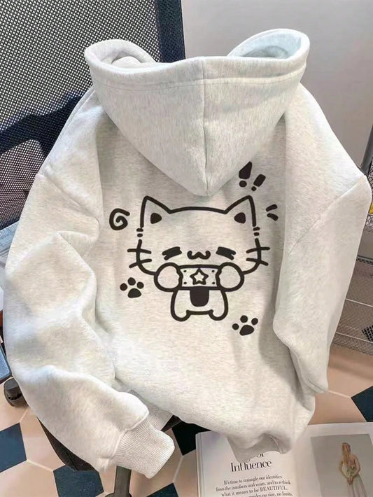 Womens Winter Autumn Long Sleeve Sweety Cat Print Hoodies
