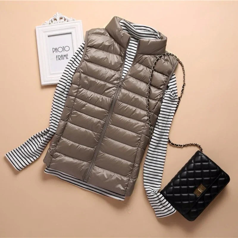 Soft Ultralight Sleeveless White Duck Down Vest For Women