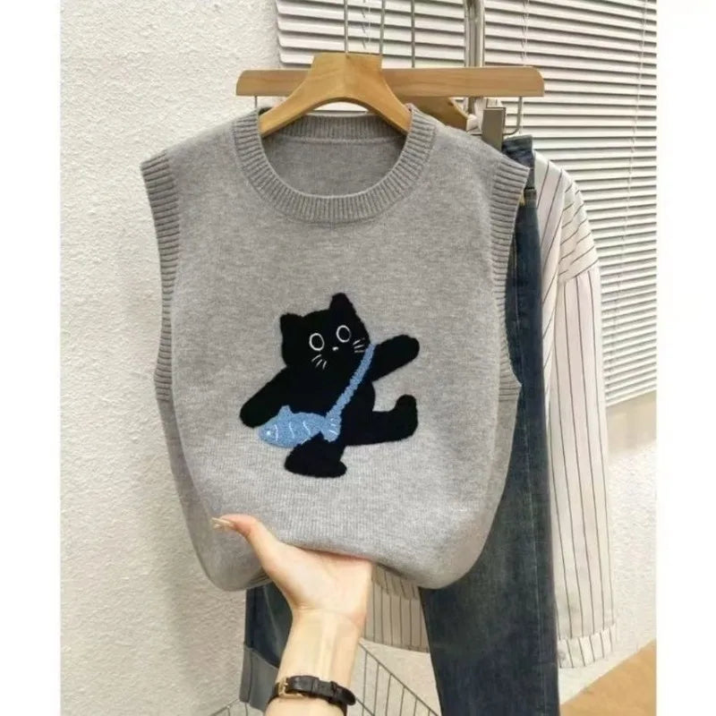 Cute Aesthetic Cat Knit Vest