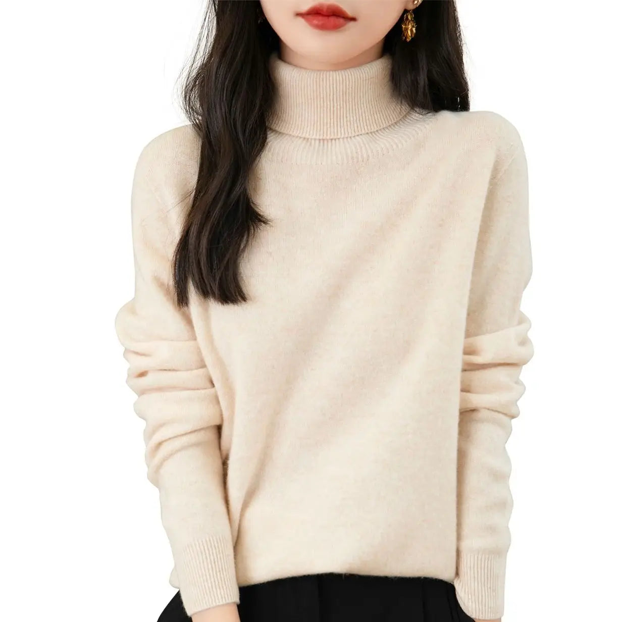 High Quality Pure Wool Turtleneck Loose Fit Sweaters For Women
