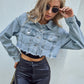 Spring Autumn Long Sleeve Ripped Cropped Denim Jackets