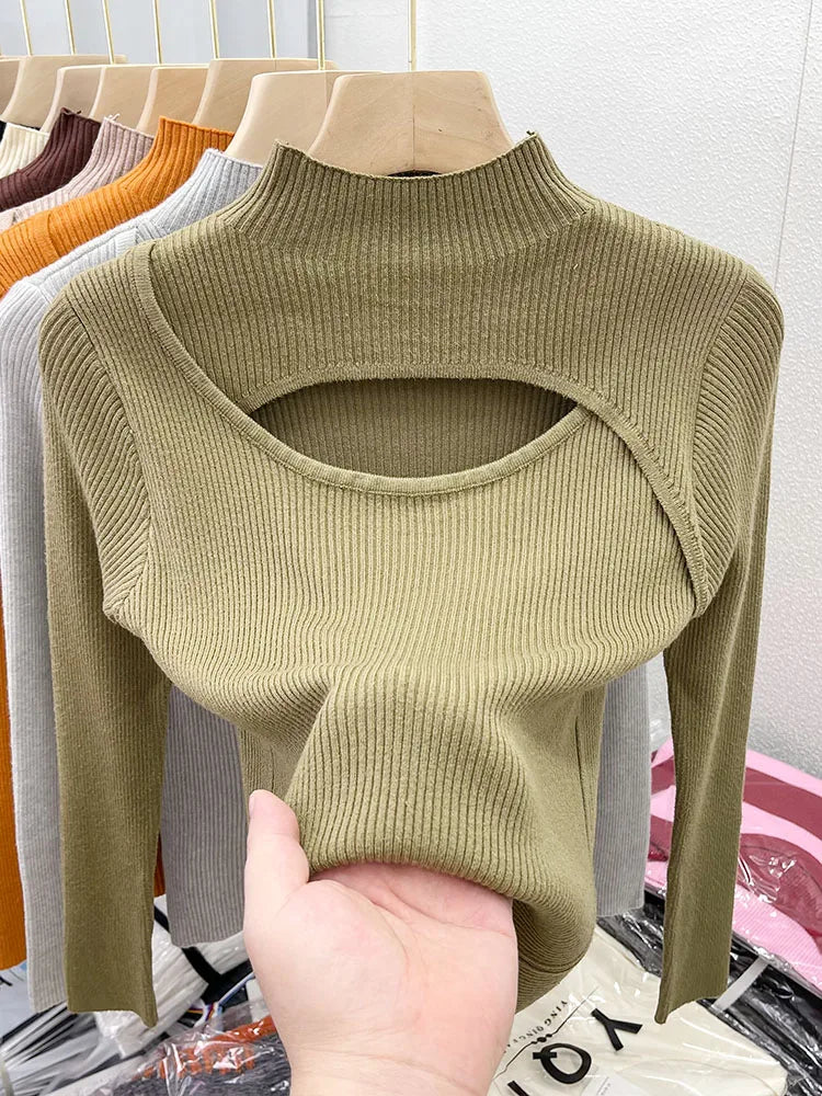 2025 Autumn Winter Knitted Sweater Set Sweet Solid Color Loose Fit Top Sexy Slim Shorts