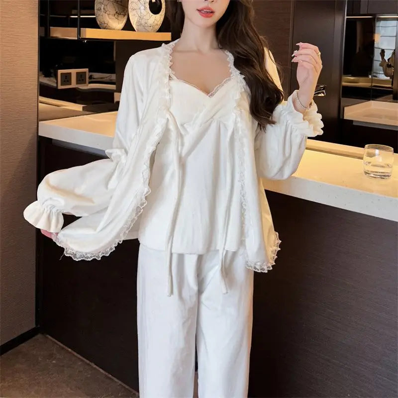 2025 Women S Silk Pajama Set Sexy Long Sleeve Cardigan Sleepwear Ice Silk Two Piece Loungewear For Home