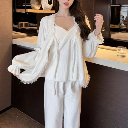 2025 Women S Silk Pajama Set Sexy Long Sleeve Cardigan Sleepwear Ice Silk Two Piece Loungewear For Home