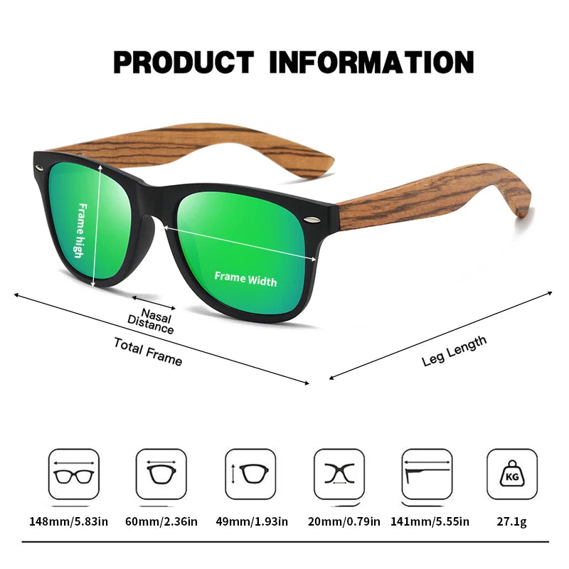 Vintage Bamboo Wood Sunglasses – UV400 Square Wooden Designer Shades