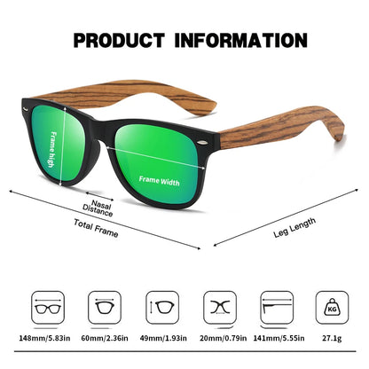 Vintage Bamboo Wood Sunglasses – UV400 Square Wooden Designer Shades