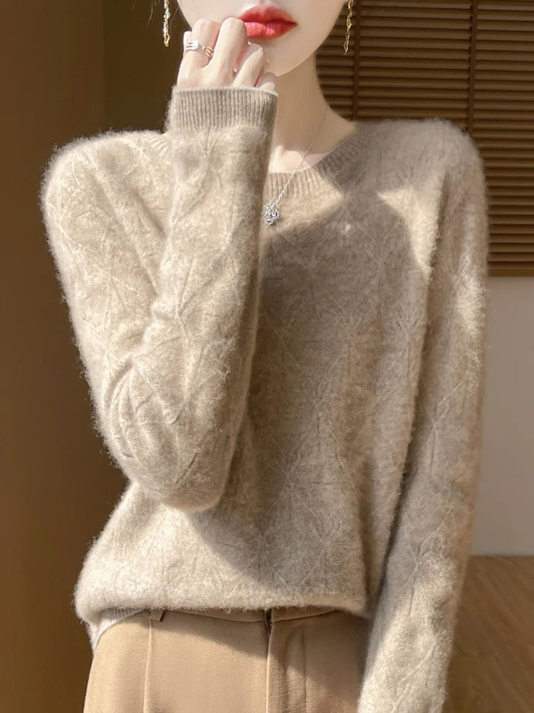 Women S Autumn Winter Sweater Temperament Commuter Round Neck Hollow Out Knit Top Pullover For Women