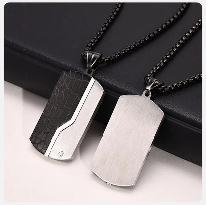 Mens Stainless Steel Geometric Pendant with CZ Stone