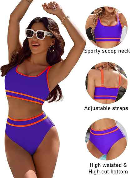 Sporty Chic Black and White Striped High Waisted Bikini Aesthetic