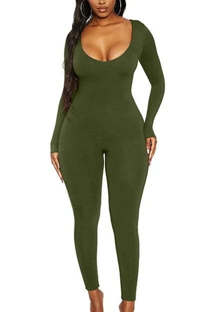 Women S Solid Black Gray Long Sleeve Skiing Jumpsuit Elastic High Fit Fashion Fitness Streetwear Slim Sport Romper