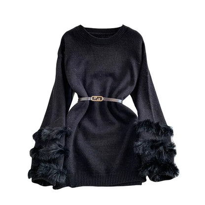 Women Chic Fluffy Fur Sleeve Sweaters