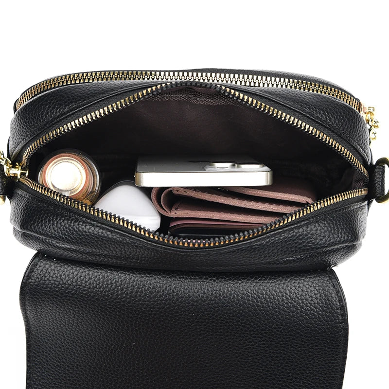 Womens Soft Leather Messenger Bag Casual Crossbody Shoulder Handbag Black Fashion Purse