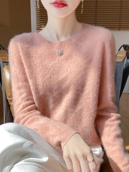 Women S Autumn Winter Sweater Temperament Commuter Round Neck Hollow Out Knit Top Pullover For Women