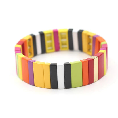 Vibrant Mood: Colorful Enamel Tile Stretch Bracelet