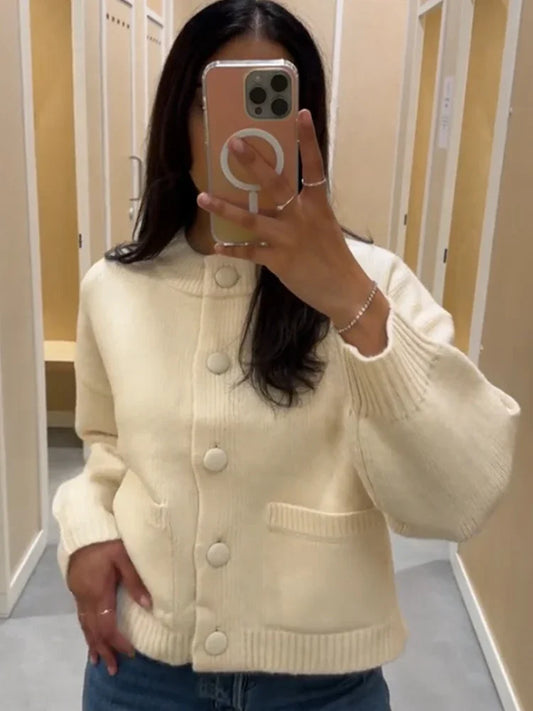 England Style Khaki Loose Open Stitch Long Cardigan Women 2025 Autumn Striped Knitted Sweater Coat With Pockets