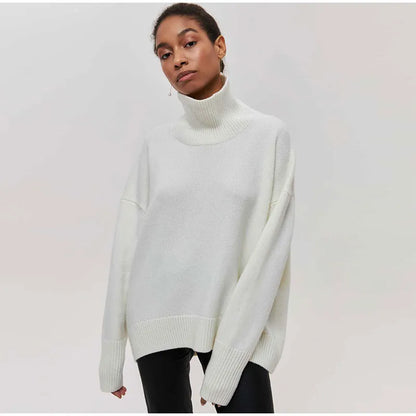 Solid Turtleneck Long Sleeve Pullover For Women