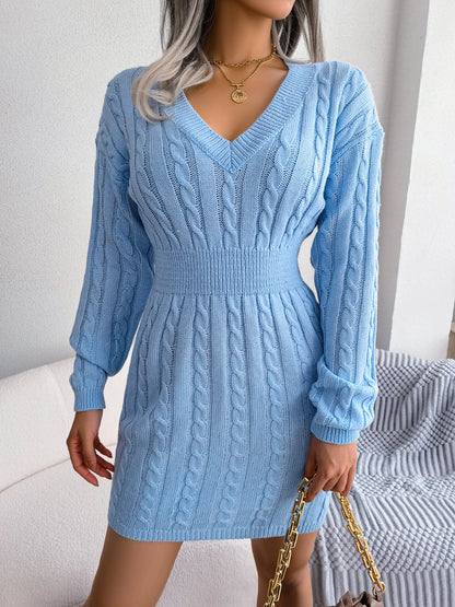 Fashionable Autumn Winter Knitted Sweater Dress Medium To Long Sleeve Half High Collar Stylish Cozy Winter Dress