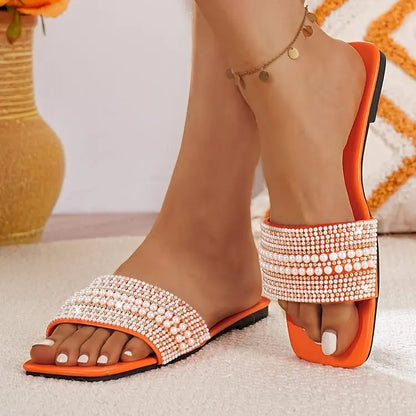 2025 Women S Luxury Bohemian Sandals Beaded Rhinestone Flat Roman Beach Shoes