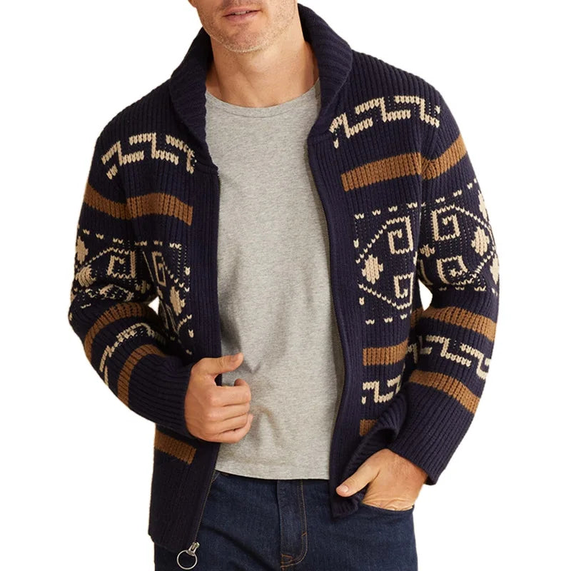 Mens Knitted Cotton Cardigan Casual Slim Fit Outwear For Autumn Winter