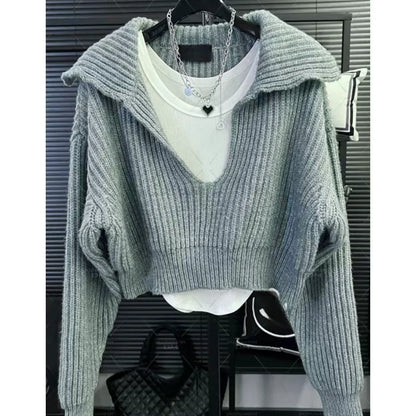 Cropped Ribbed Knit Sweater Outfit Trendy Fall Layering Aesthetic