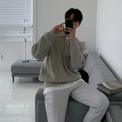 Lapel Zipper Collar Warm Casual Knitted Men S Sweaters