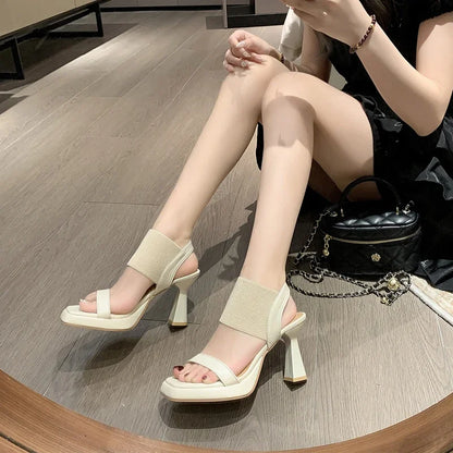 Amalfi Coast Luxury - Elegant Beige Block Heel Summer Sandals