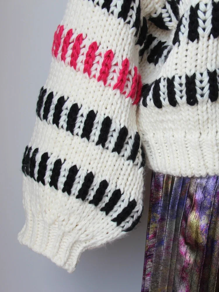 Womens Bold Black Striped Knit Sweaters