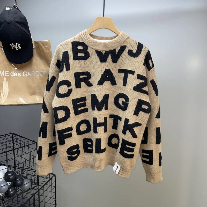 Full Length Fashionable Letter Print Back Winter Sweater For Women