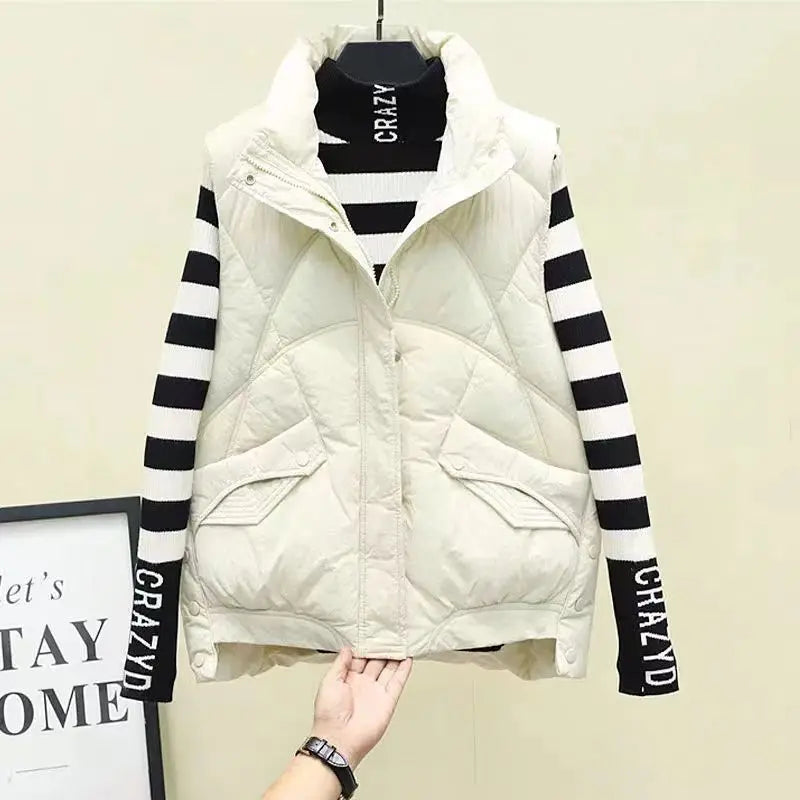Stylish Corduroy Khaki Puffer Vests