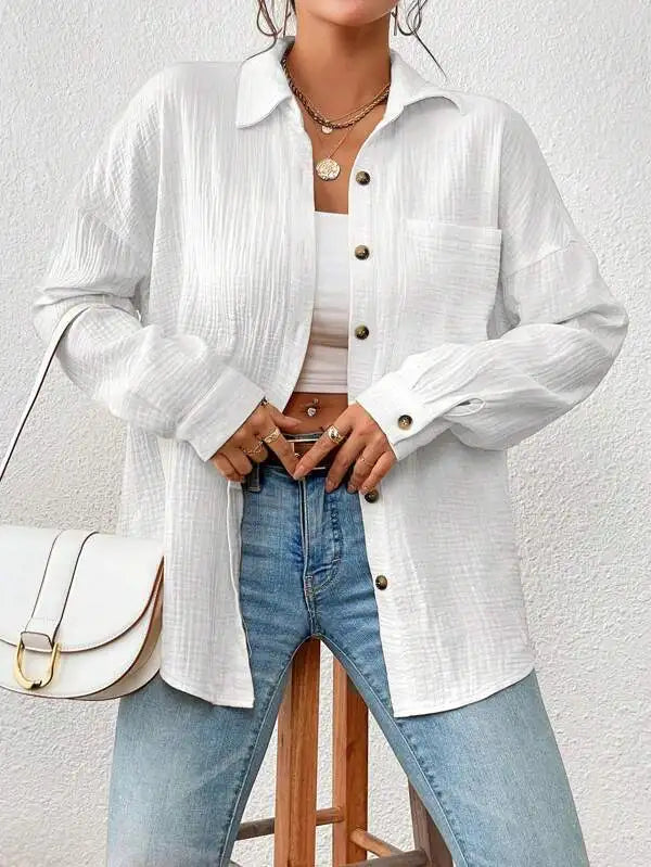 Women’s Cotton Button Down Shirt – Casual Long Sleeve Collared Office Blouse
