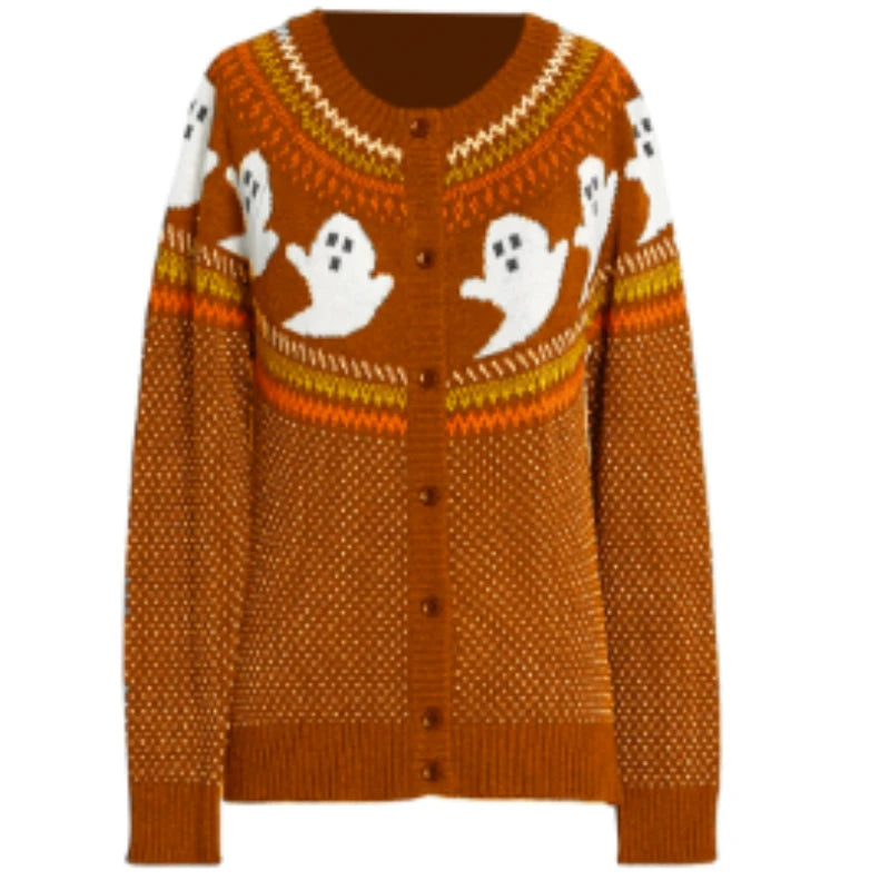 Spooky Season Vibe: Halloween Ghost Fair Isle Knit Sweater