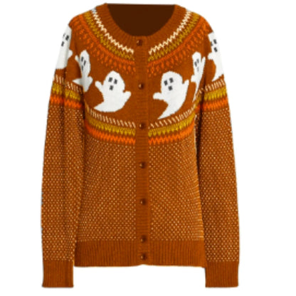Spooky Season Vibe: Halloween Ghost Fair Isle Knit Sweater