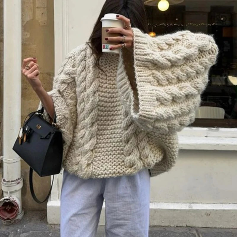 Oversize Zipper Knitted Women Loose Sweater