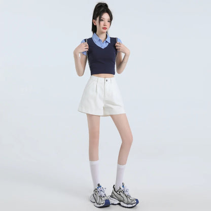 Urban Minimalist: Pleated High-Waist Khaki Shorts