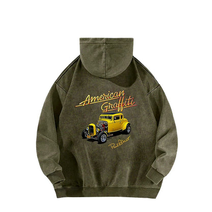 American Graffiti Oversized Cotton Hoodie – Vintage Streetwear Unisex Sweatshirt
