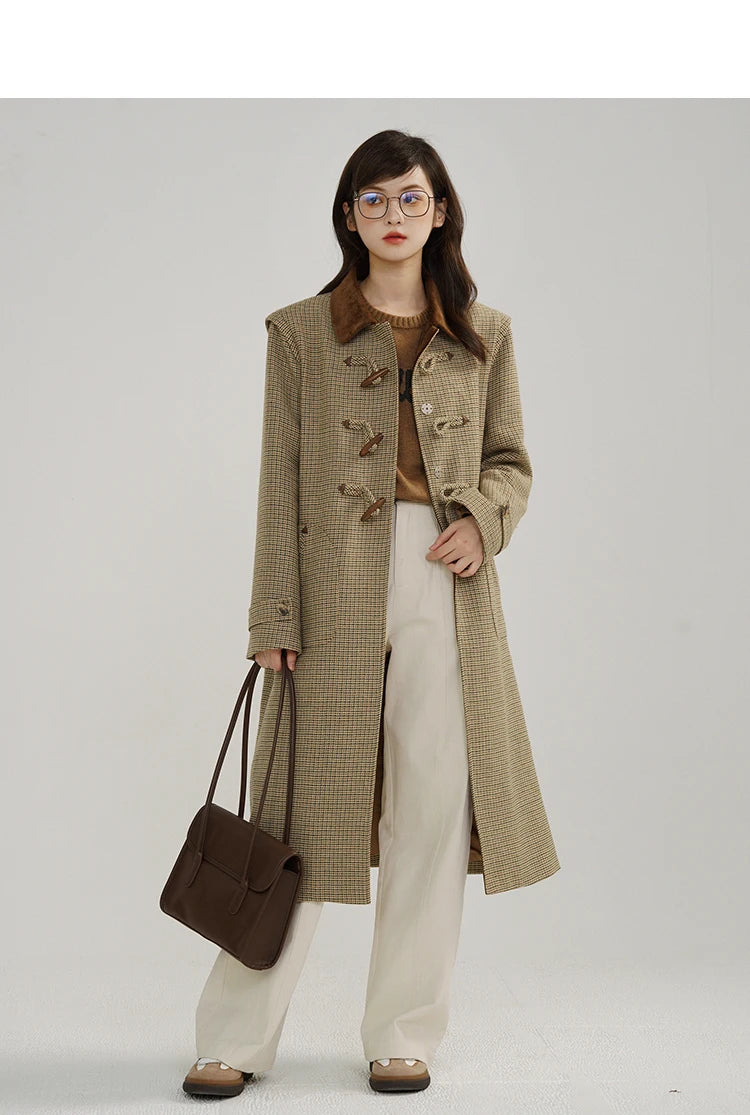 Classic Houndstooth Wool Coat – British Style Single-Breasted Winter Jacket
